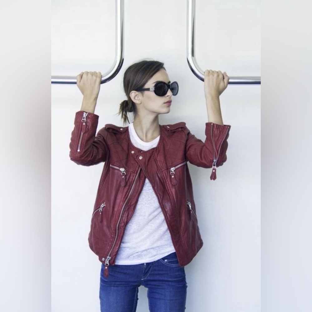Isabel Marant Etoile Women’s 42 Red Kady Leather Biker Jacket